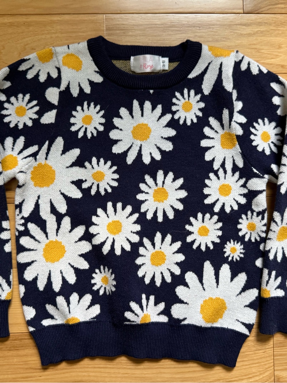 Mila & Rose Girls' Navy Daisy Sweater - Navy/White/Yellow